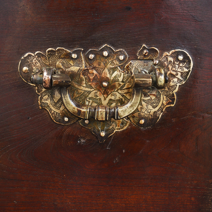 Handle Detail From Antique Brass Studded Teak Zanzibar Chest From Surat | Indigo Antiques