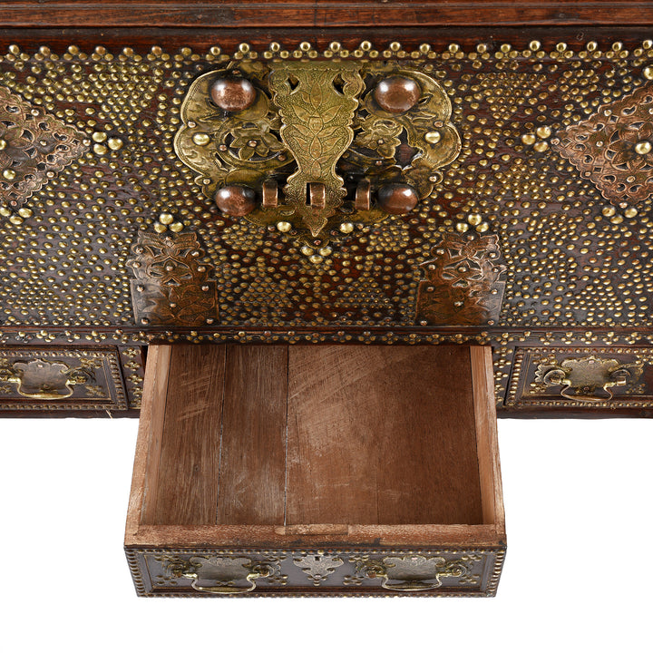 Drawer Detail From Antique Brass Studded Teak Zanzibar Chest From Surat | Indigo Antiques