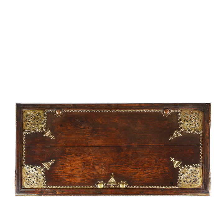 Top Down View Of Antique Brass Studded Teak Zanzibar Chest From Surat | Indigo Antiques