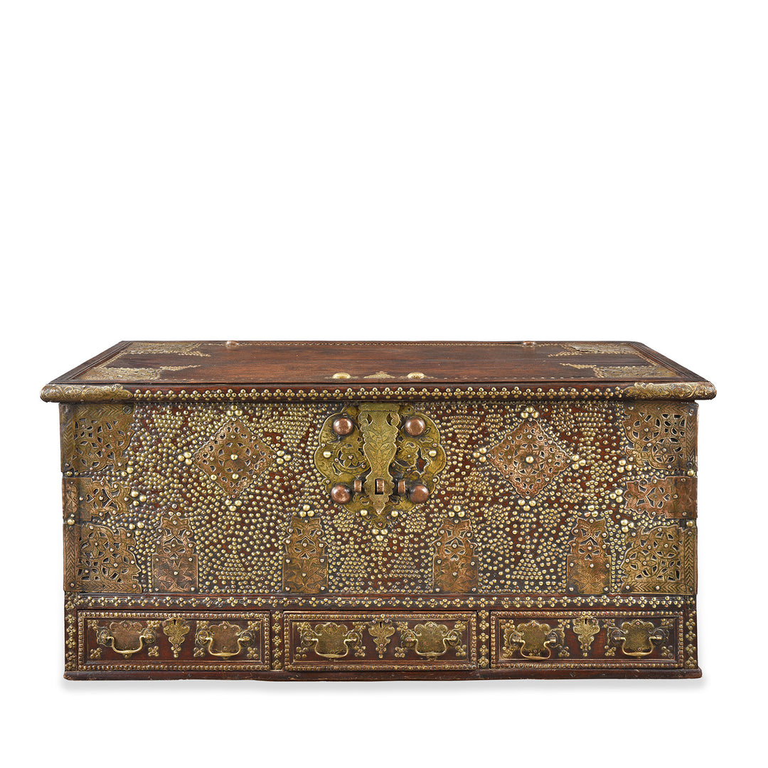 Antique Brass Studded Teak Zanzibar Chest From Surat | Indigo Antiques