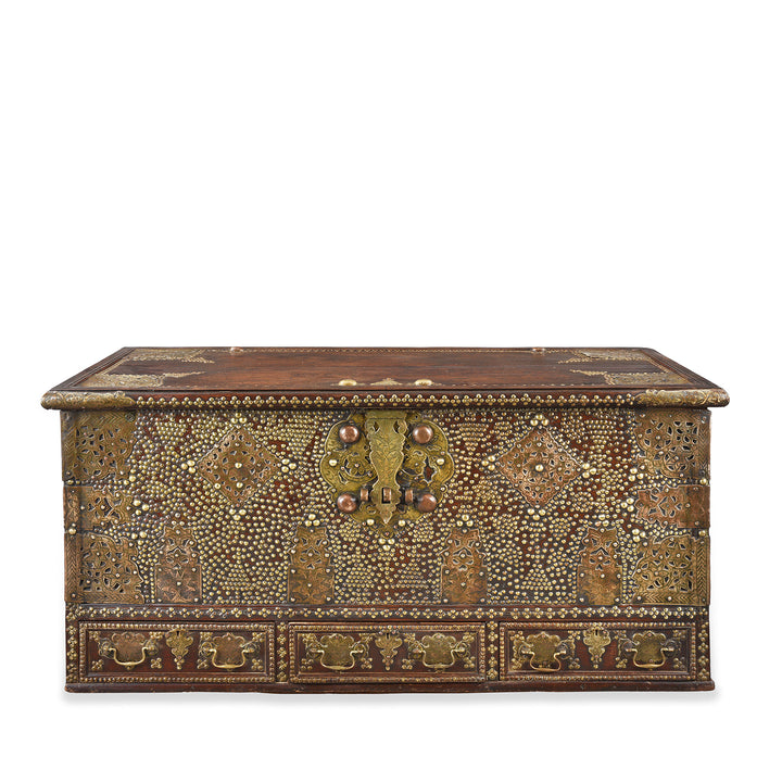 Antique Brass Studded Teak Zanzibar Chest From Surat | Indigo Antiques