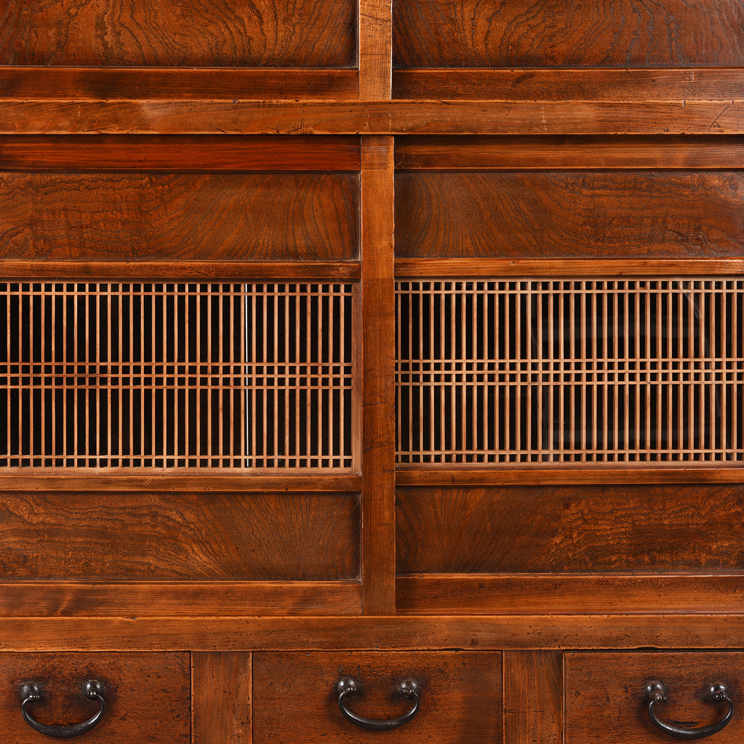Sliding door detail of an Antique Japanese Keyaki Cha Dansu Tansu Chest - Meiji Era | Indigo Antiques