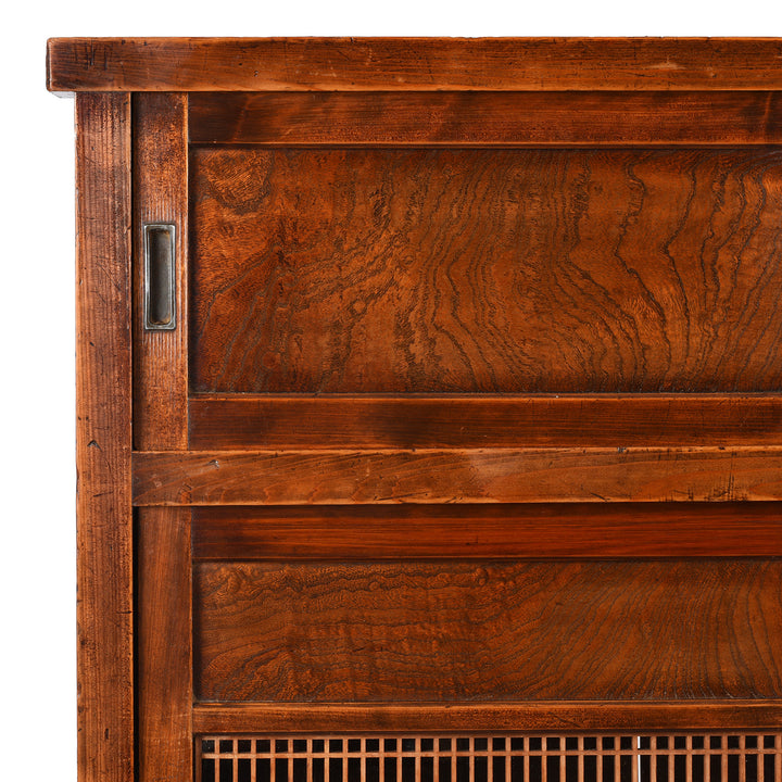 Corner detail from an Antique Japanese Keyaki Cha Dansu Tansu Chest - Meiji Era | Indigo Antiques