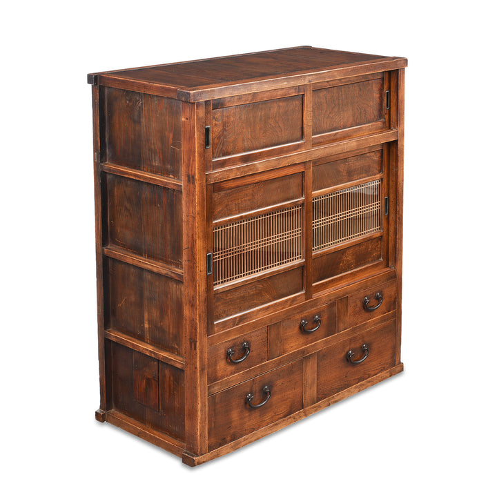 Side detail of an Antique Japanese Keyaki Cha Dansu Tansu Chest - Meiji Era | Indigo Antiques