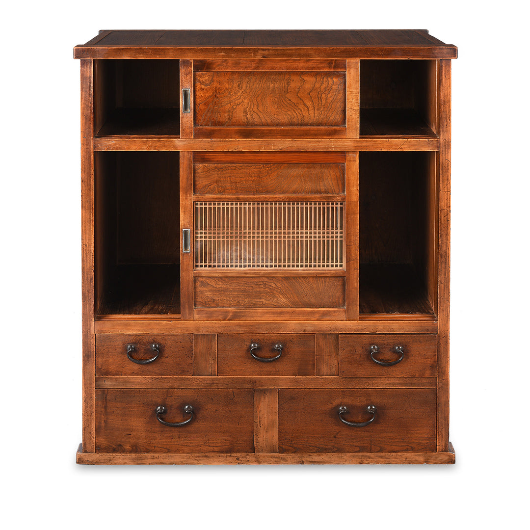 Open detail from an Antique Japanese Keyaki Cha Dansu Tansu Chest - Meiji Era | Indigo Antiques