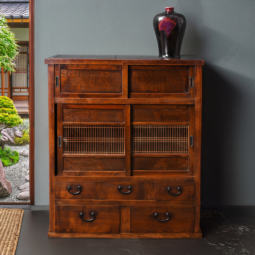 Antique Japanese Keyaki Cha Dansu Tansu Chest - Meiji Era | Indigo Antiques