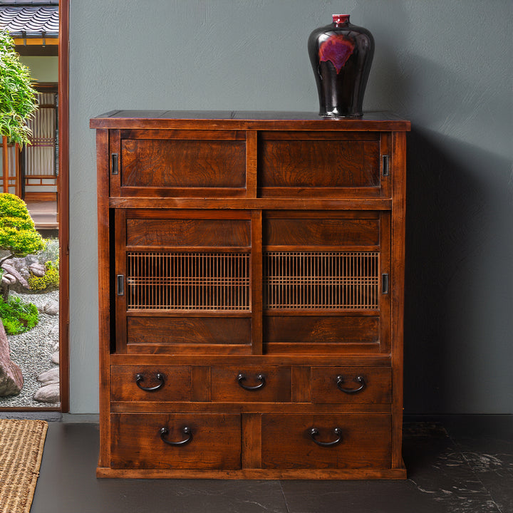 Antique Japanese Keyaki Cha Dansu Tansu Chest - Meiji Era | Indigo Antiques