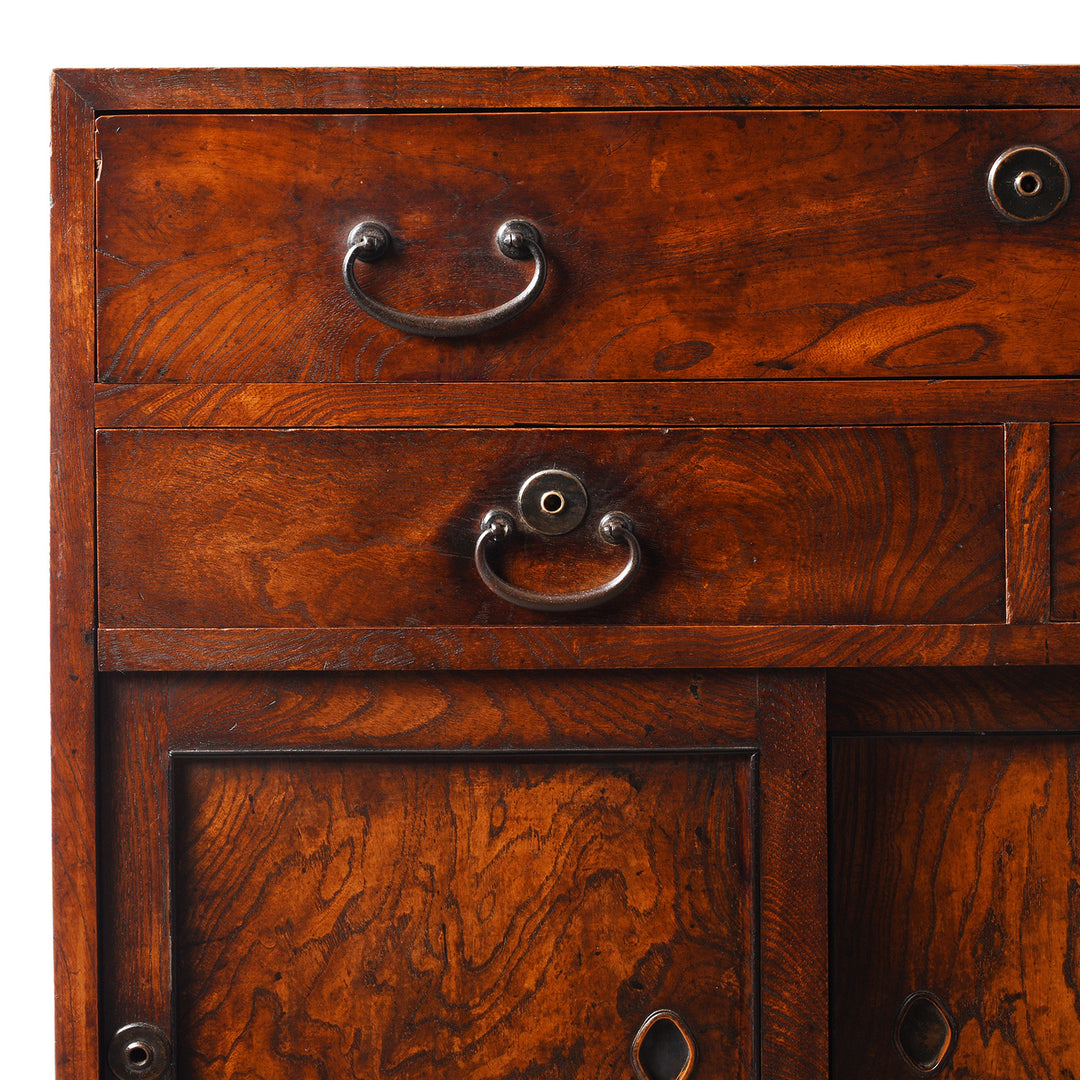 Drawer detail of an Antique Japanese Keyaki Cha Dansu Tea Chest Tansu Chest - Taisho Era  | Indigo Antiques