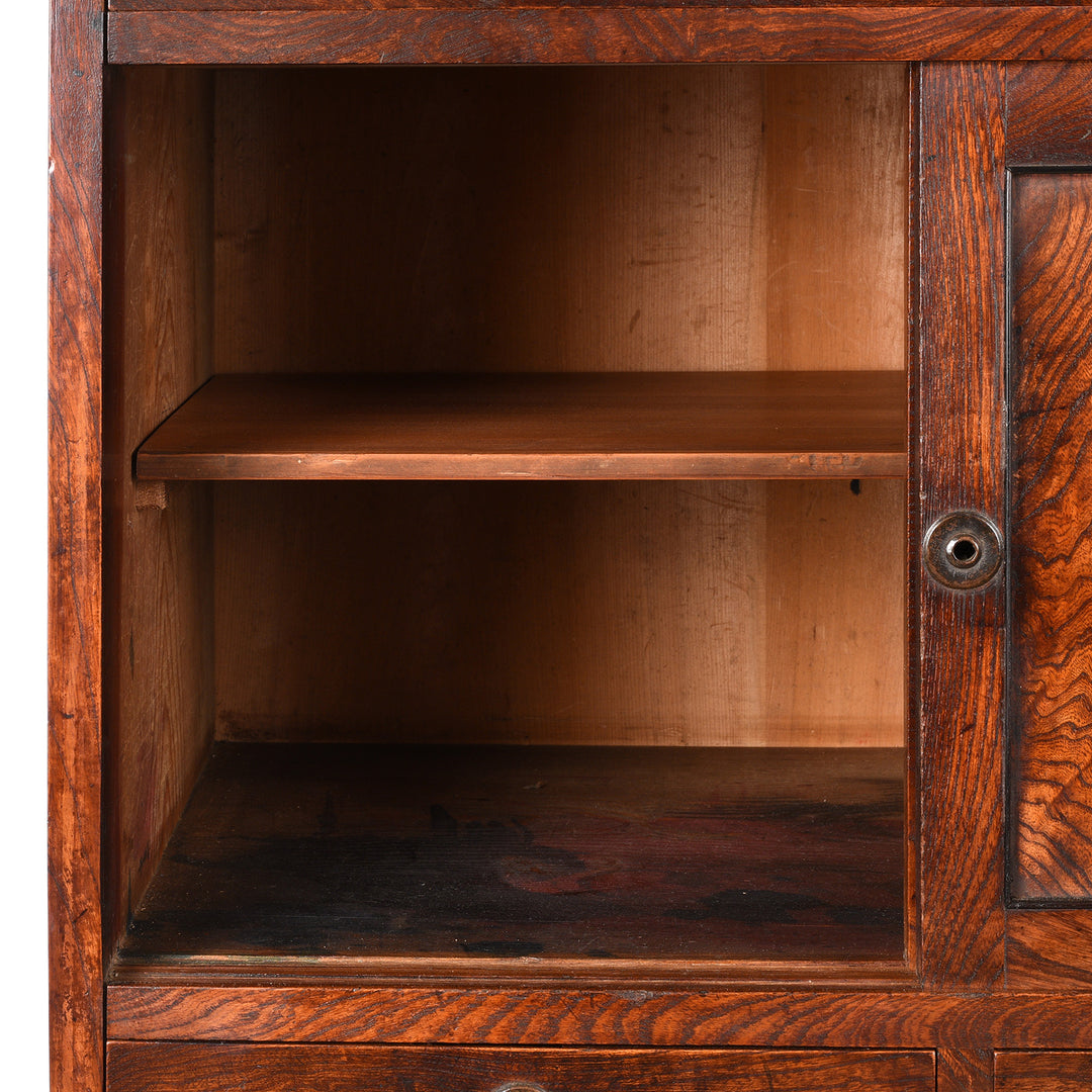 Interior Detail From Antique Japanese Keyaki Cha Dansu Tea Chest Tansu Chest - Taisho Era  | Indigo Antiques