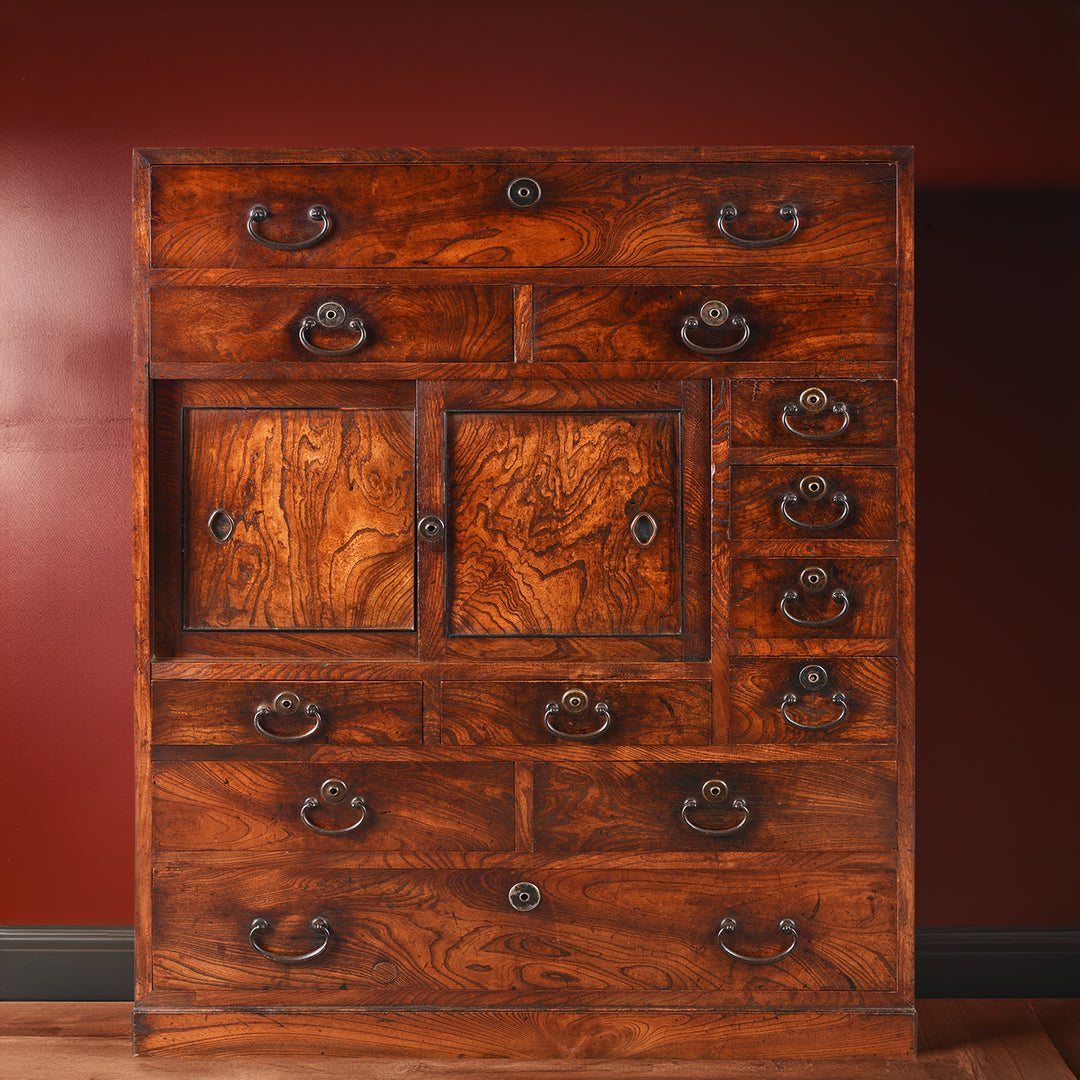 Antique Japanese Keyaki Cha Dansu Tea Chest Tansu Chest - Taisho Era  | Indigo Antiques