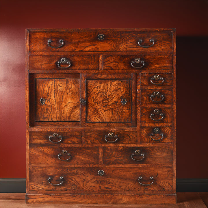 Antique Japanese Keyaki Cha Dansu Tea Chest Tansu Chest - Taisho Era  | Indigo Antiques