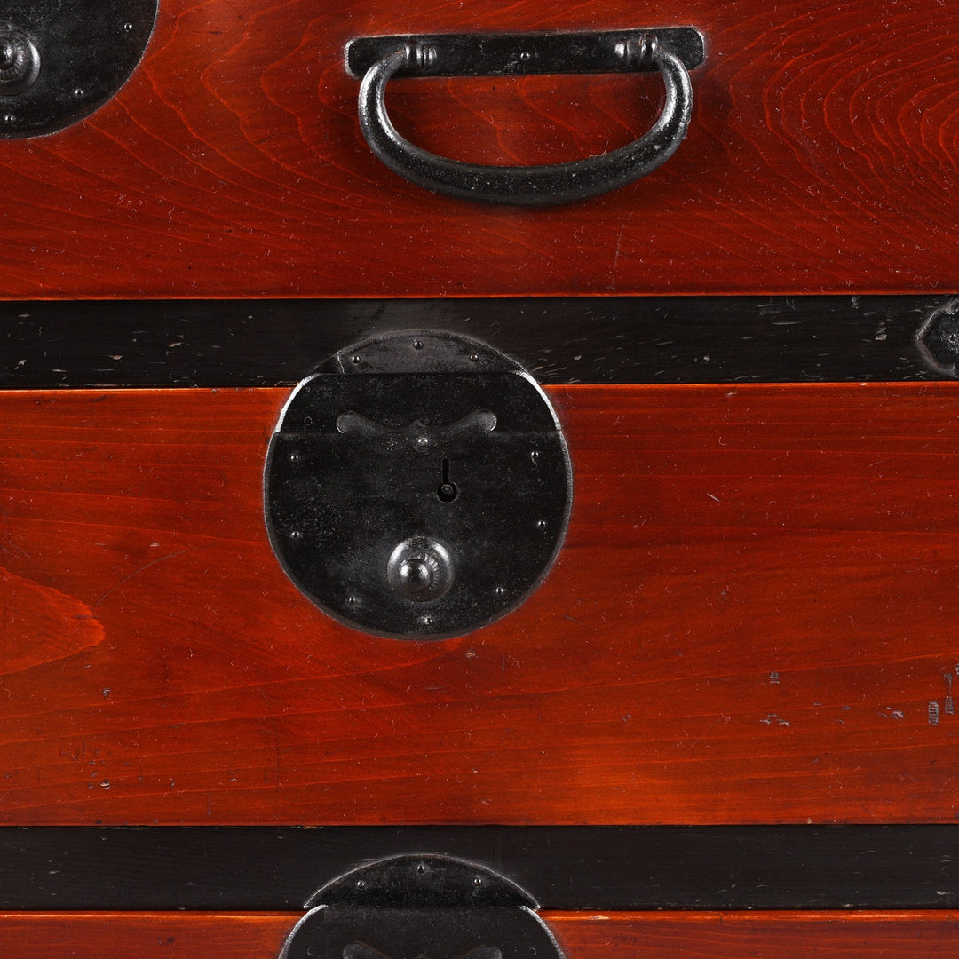 Detail From Red & Black Lacquer Japanese Isho Dansu - Taisho Era | Indigo Antiques