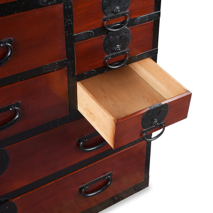 Drawer Detail From Red & Black Lacquer Japanese Isho Dansu - Taisho Era | Indigo Antiques