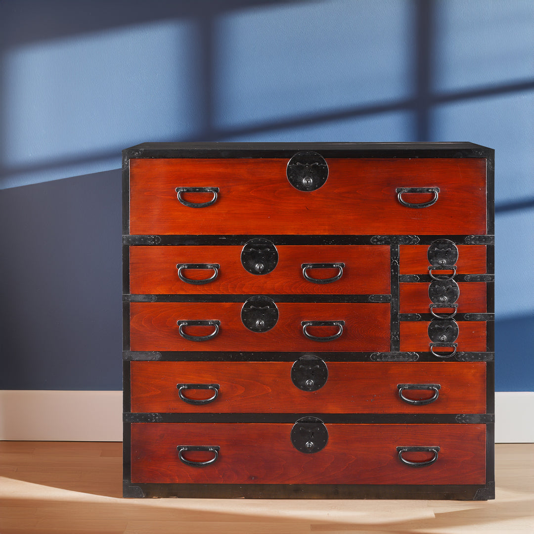  Red & Black Lacquer Japanese Isho Dansu - Taisho Era | Indigo Antiques