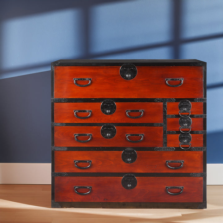 Red & Black Lacquer Japanese Isho Dansu - Taisho Era | Indigo Antiques
