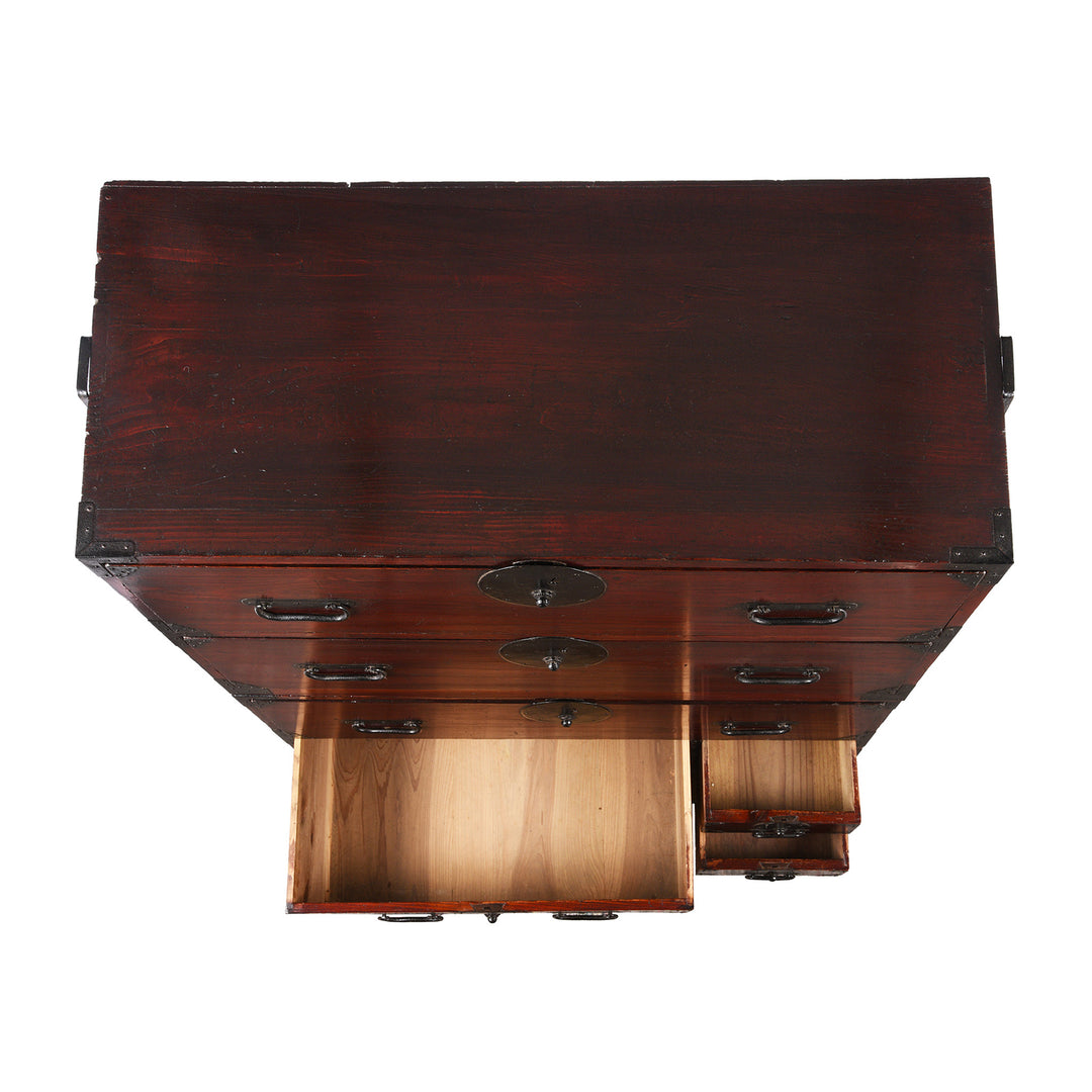 Top Down View Of  Isho Kasane Dansu Chest From Tokyo - Taisho Era | Indigo Antiques