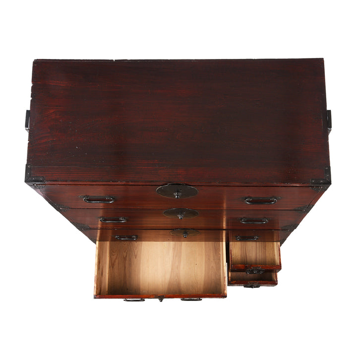 Top Down View Of  Isho Kasane Dansu Chest From Tokyo - Taisho Era | Indigo Antiques