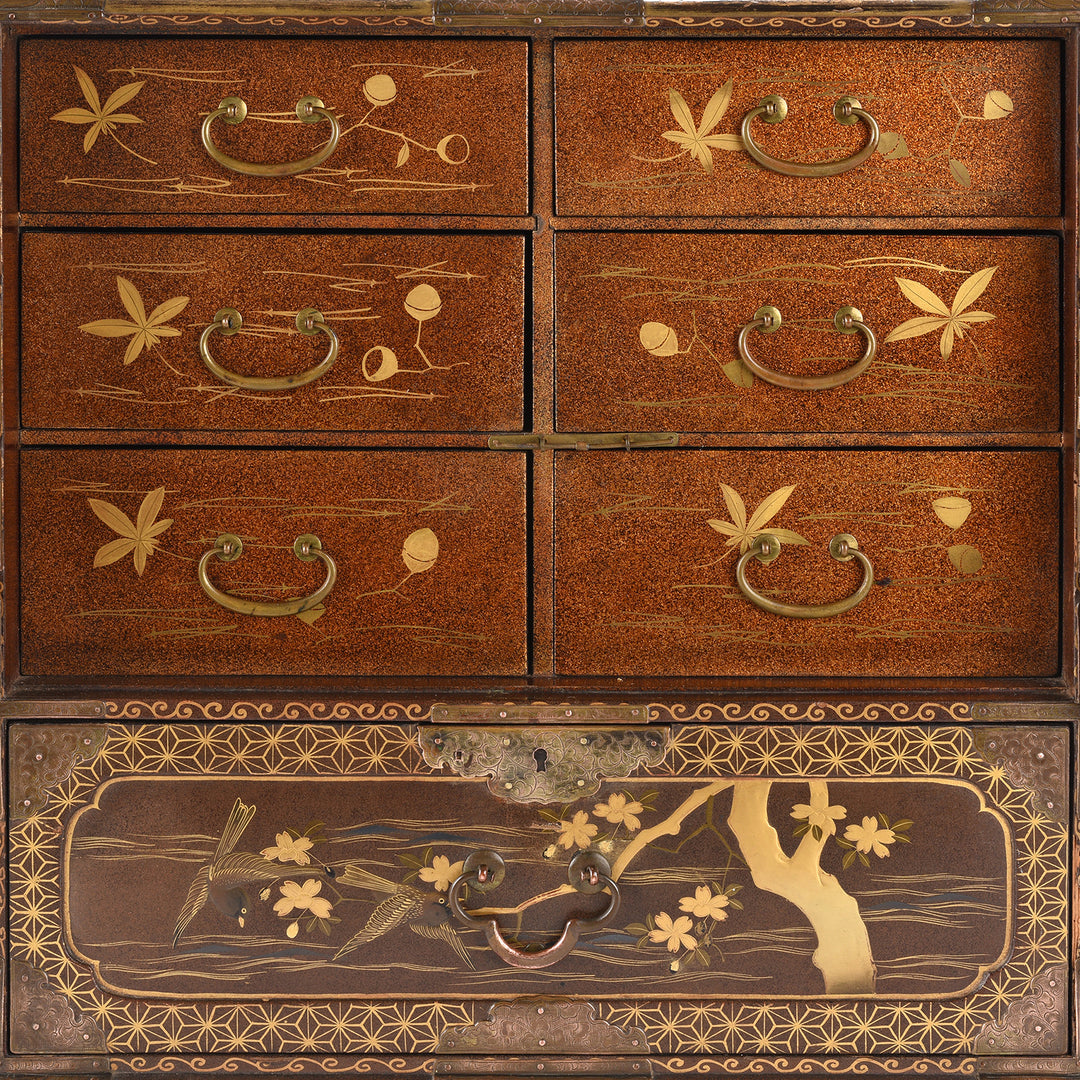 Drawer Detail From Japanese Black Lacquer Kodansu Jewellery Cabinet | Indigo Antiques