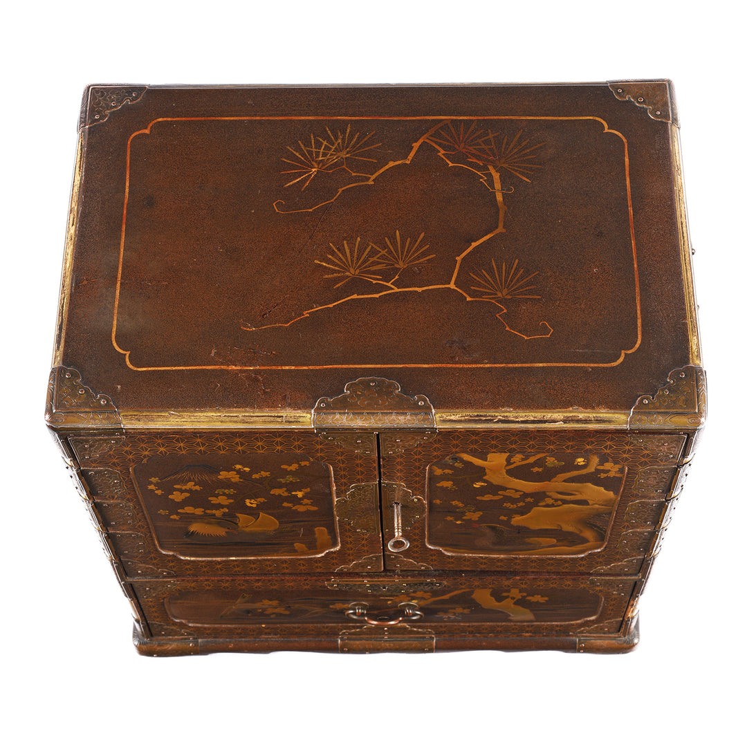 Top Down VIew Of Japanese Black Lacquer Kodansu Jewellery Cabinet | Indigo Antiques