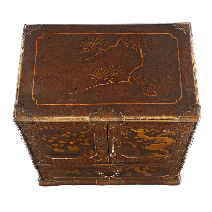Top Down VIew Of Japanese Black Lacquer Kodansu Jewellery Cabinet | Indigo Antiques