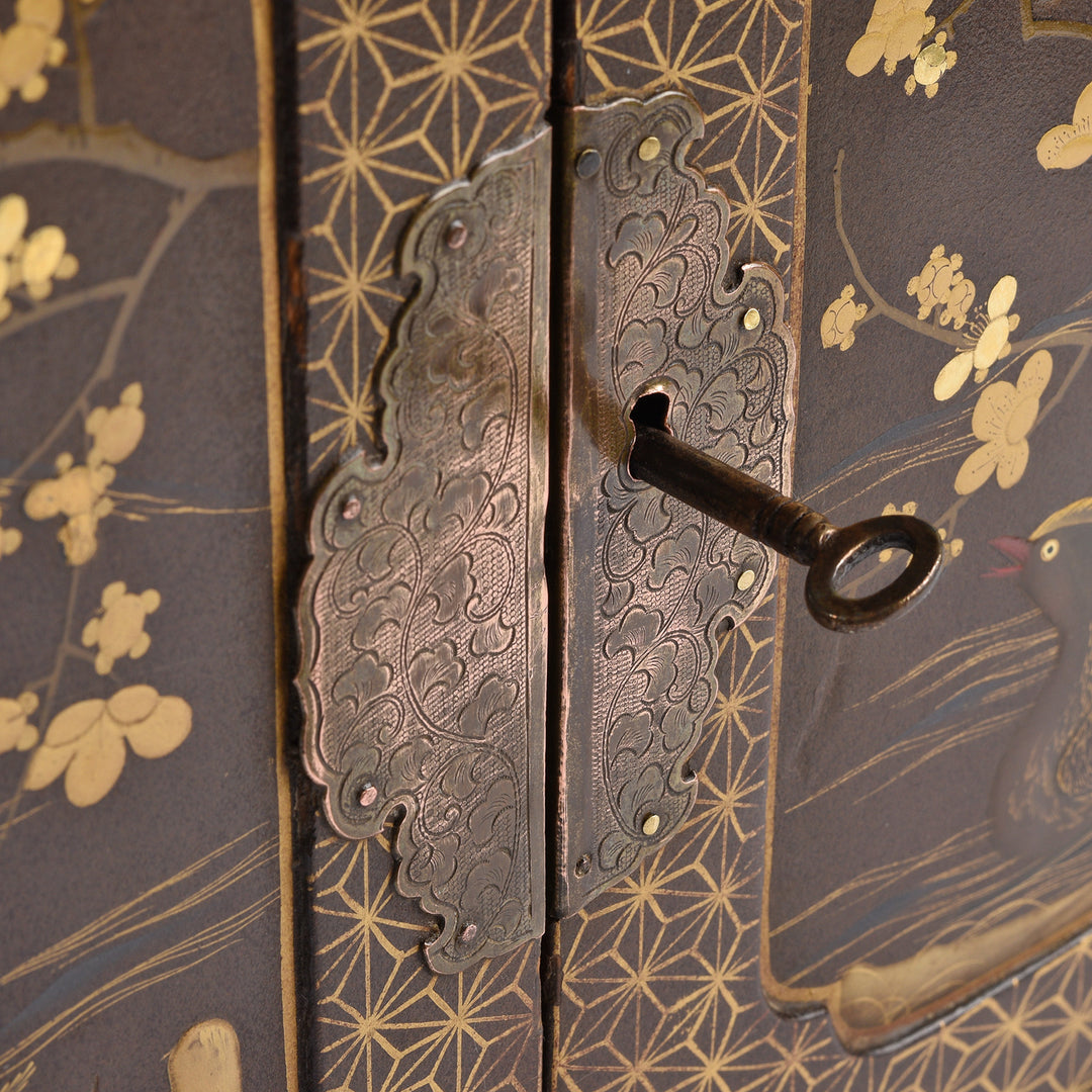 Key Detail From Japanese Black Lacquer Kodansu Jewellery Cabinet | Indigo Antiques