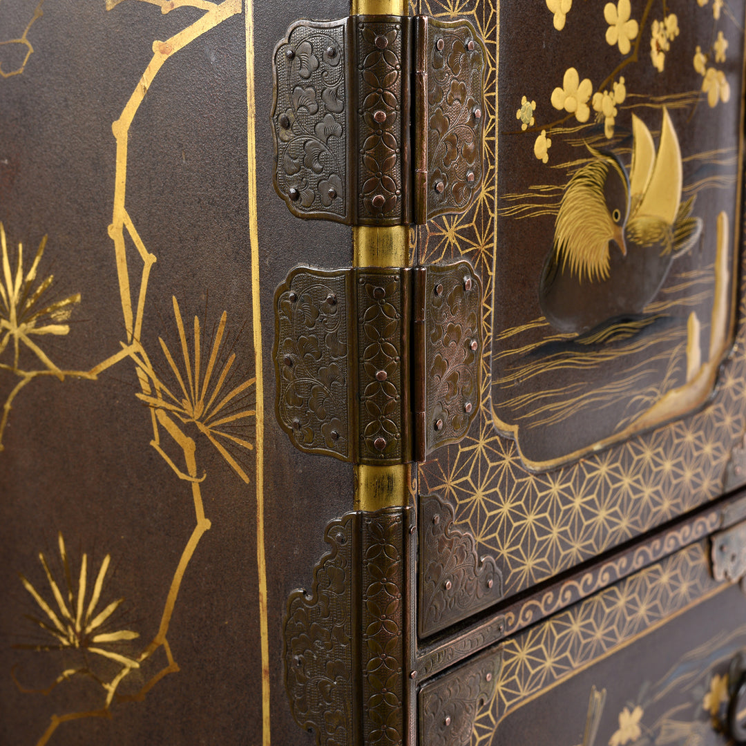 Hinge Detail From Japanese Black Lacquer Kodansu Jewellery Cabinet | Indigo Antiques