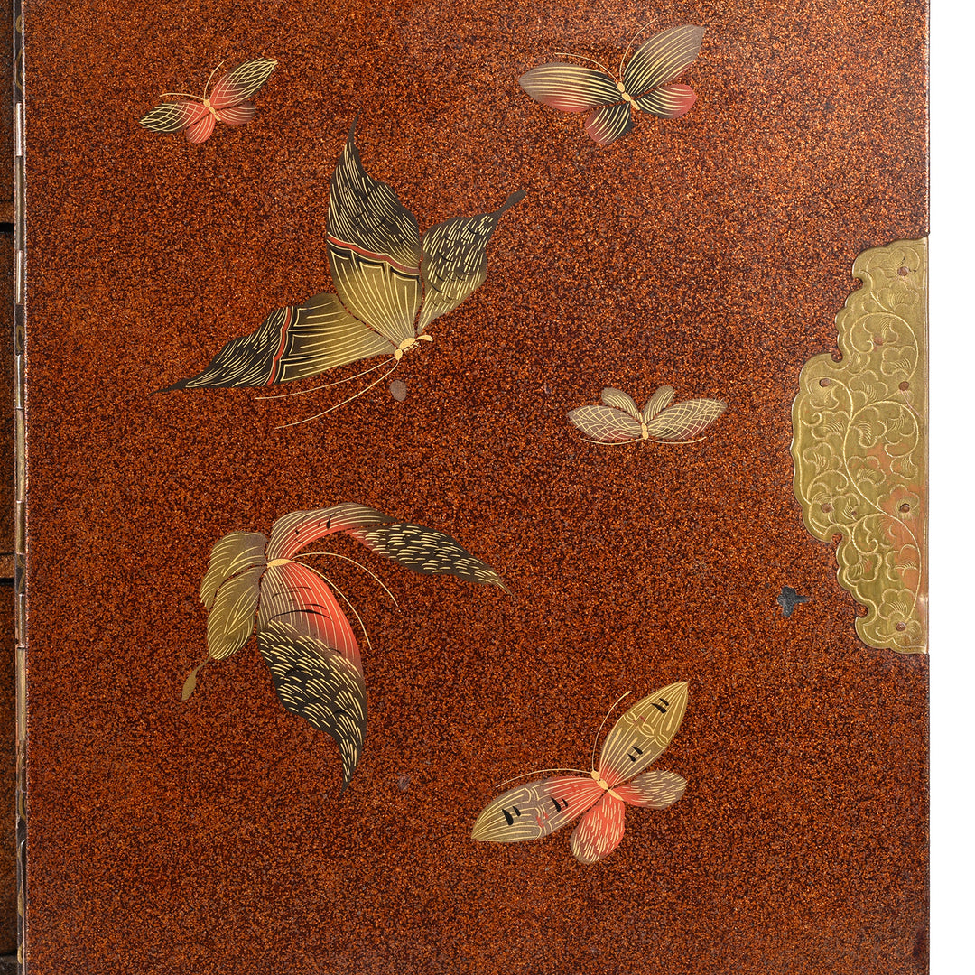 Butterfly Detail From Japanese Black Lacquer Kodansu Jewellery Cabinet | Indigo Antiques