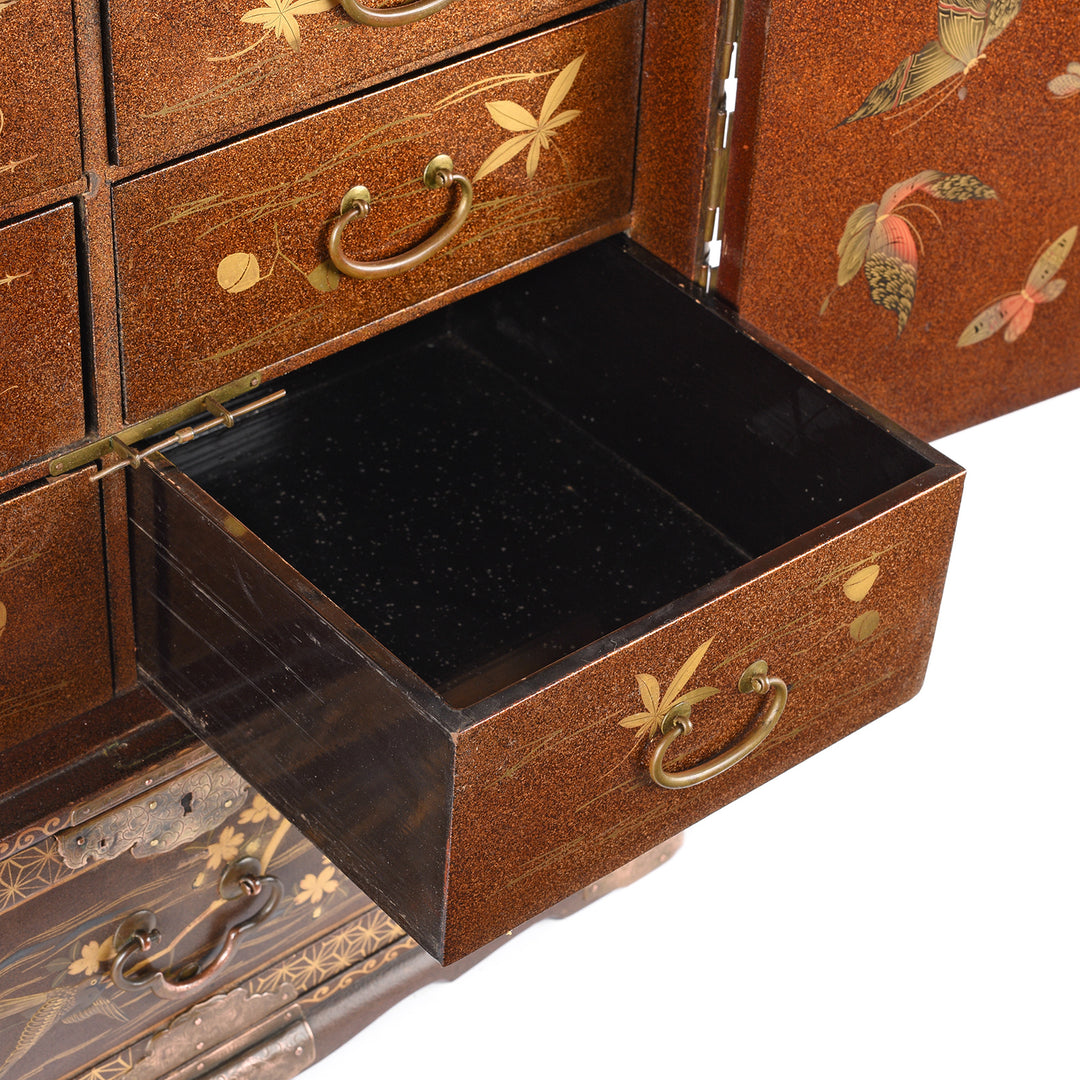 Drawer Detail From Japanese Black Lacquer Kodansu Jewellery Cabinet | Indigo Antiques