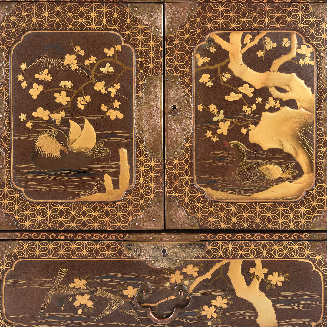 Doors Detail From Japanese Black Lacquer Kodansu Jewellery Cabinet | Indigo Antiques