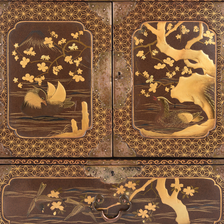 Doors Detail From Japanese Black Lacquer Kodansu Jewellery Cabinet | Indigo Antiques