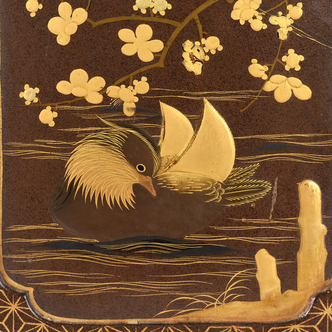 Duck Detail From Japanese Black Lacquer Kodansu Jewellery Cabinet | Indigo Antiques