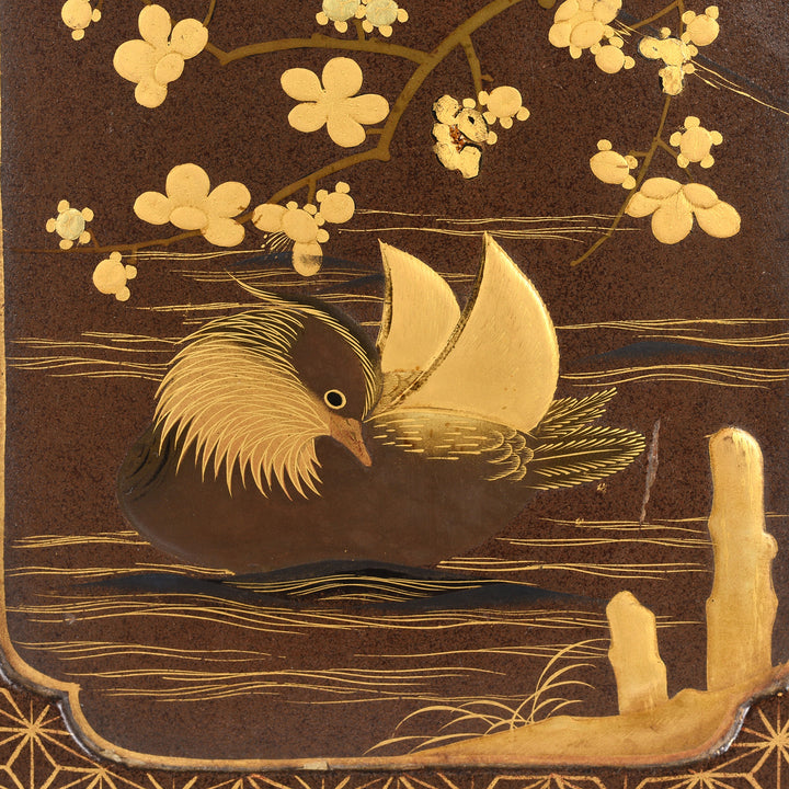 Duck Detail From Japanese Black Lacquer Kodansu Jewellery Cabinet | Indigo Antiques