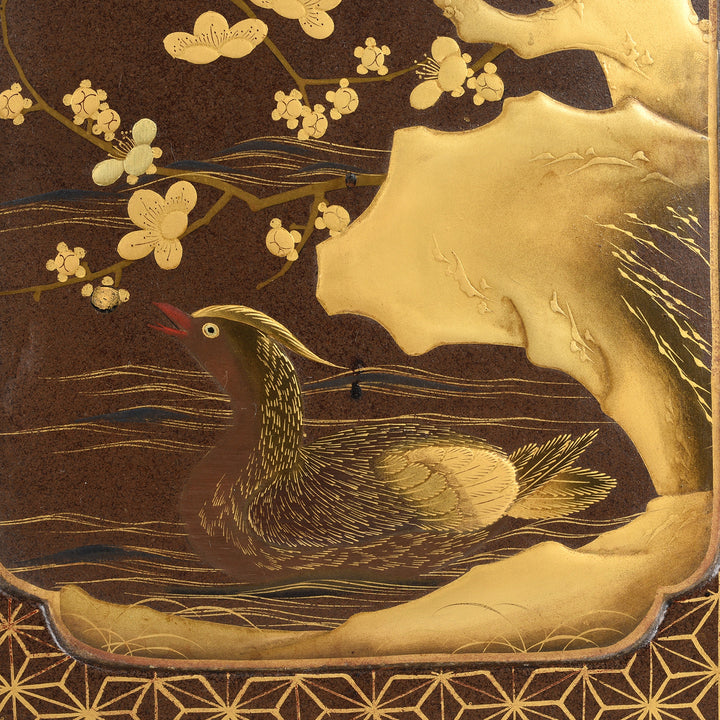 Duck Detail From Japanese Black Lacquer Kodansu Jewellery Cabinet | Indigo Antiques