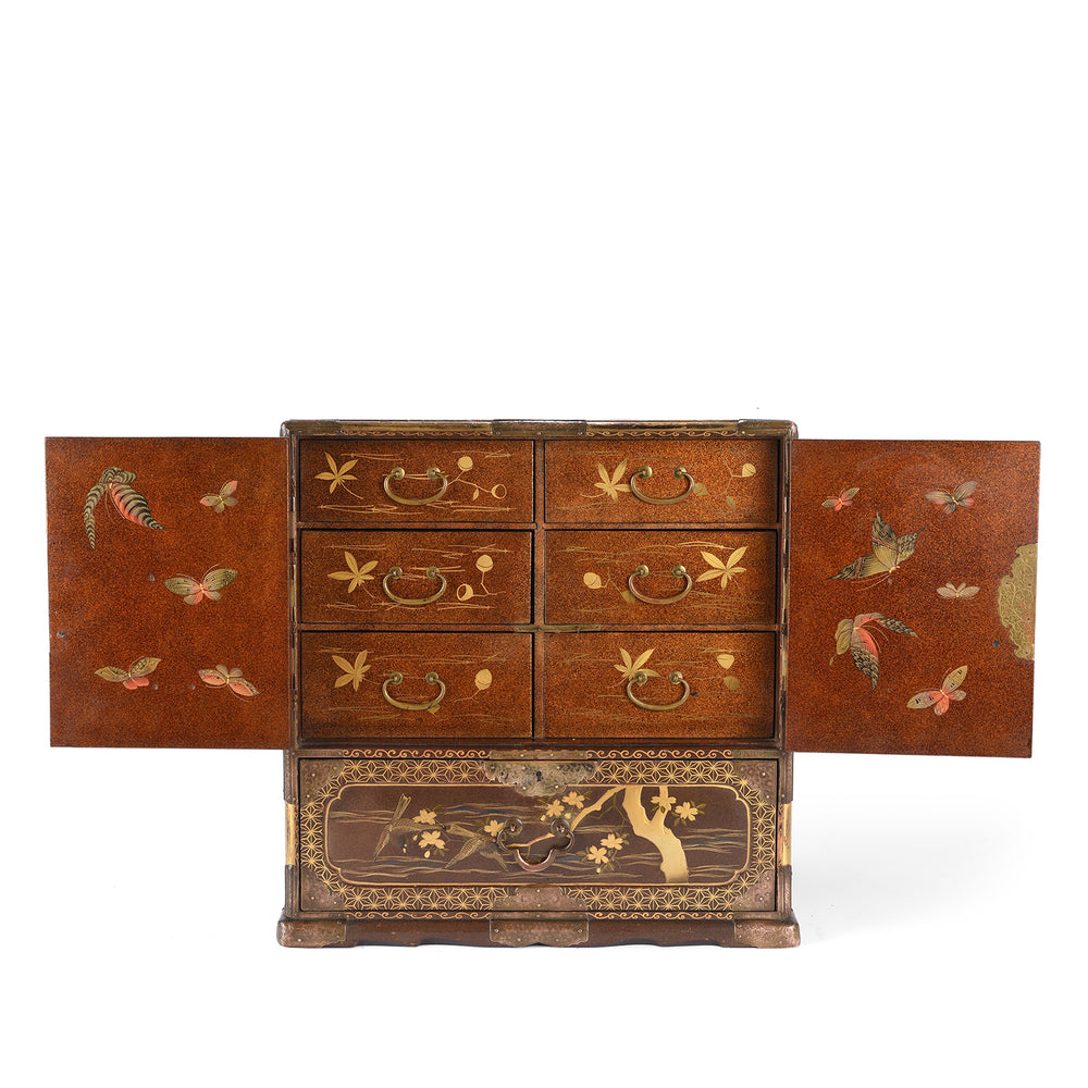 Open View Of Japanese Black Lacquer Kodansu Jewellery Cabinet | Indigo Antiques