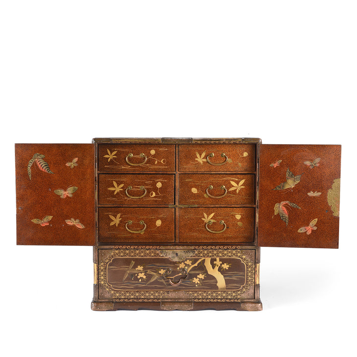 Open View Of Japanese Black Lacquer Kodansu Jewellery Cabinet | Indigo Antiques