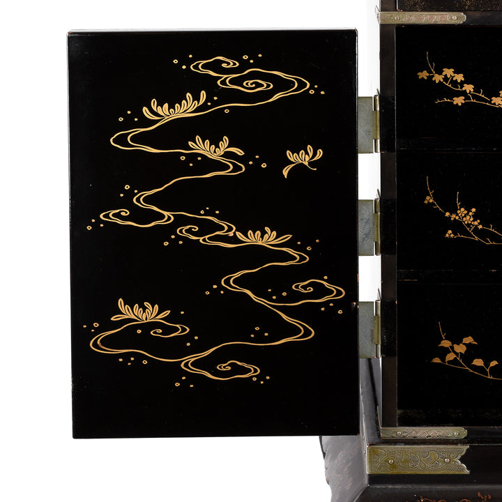 Door Detail From Japanese Black Lacquer Kodansu Jewellery Cabinet | Indigo Antiques