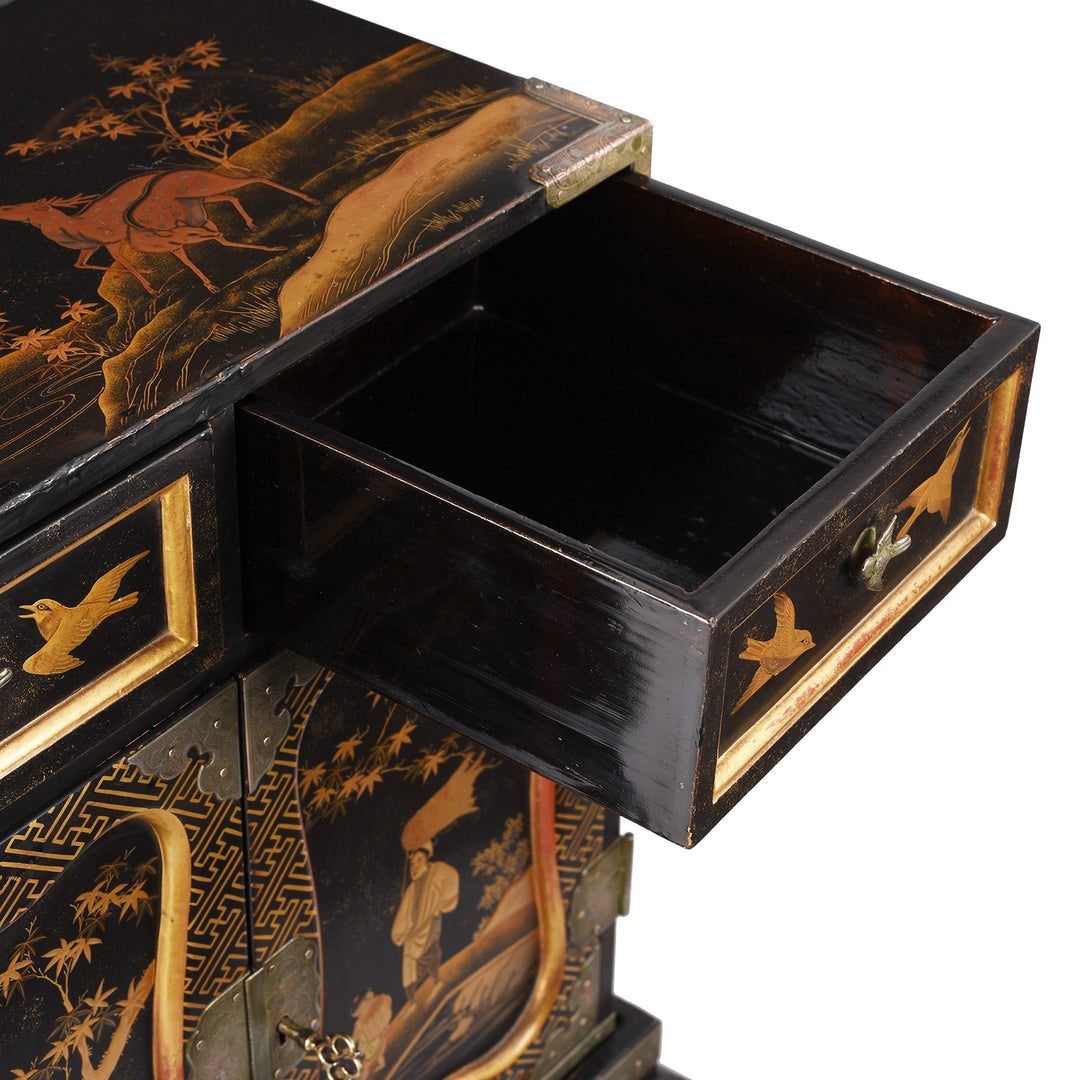 Drawer Detail From Japanese Black Lacquer Kodansu Jewellery Cabinet | Indigo Antiques