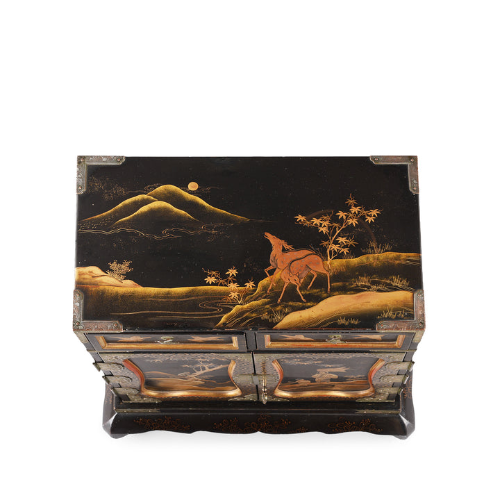 Top Down VIew Of Japanese Black Lacquer Kodansu Jewellery Cabinet | Indigo Antiques