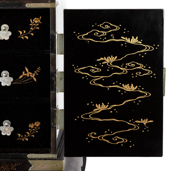 Door Detail From Japanese Black Lacquer Kodansu Jewellery Cabinet | Indigo Antiques