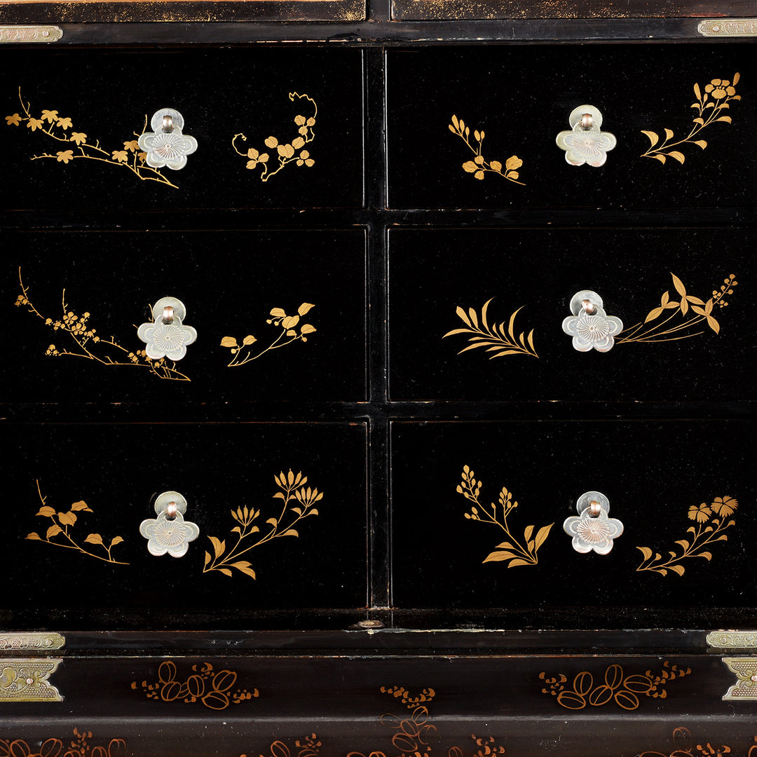 Interior Of Japanese Black Lacquer Kodansu Jewellery Cabinet | Indigo Antiques