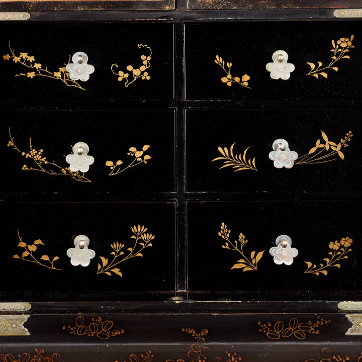 Interior Of Japanese Black Lacquer Kodansu Jewellery Cabinet | Indigo Antiques