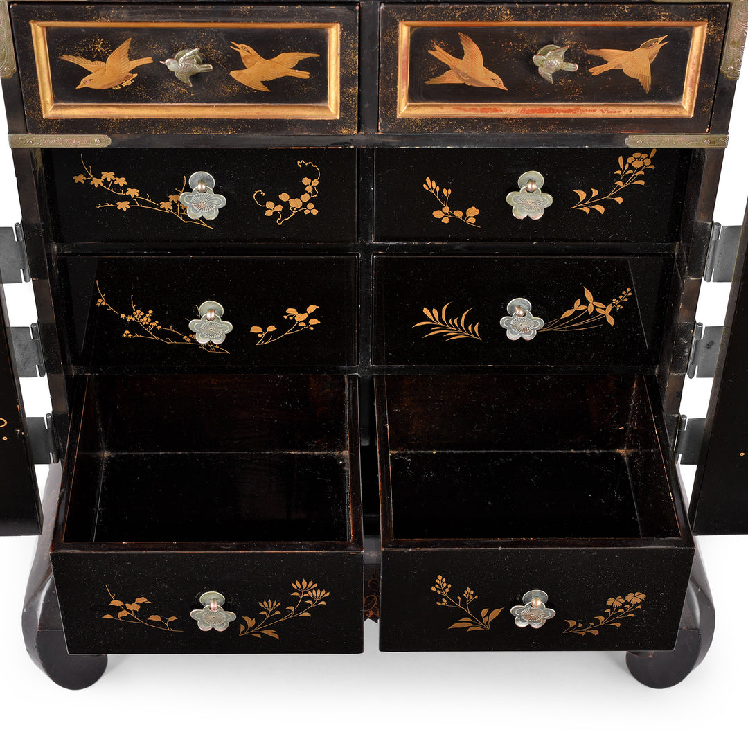 Drawer Detail From Japanese Black Lacquer Kodansu Jewellery Cabinet | Indigo Antiques