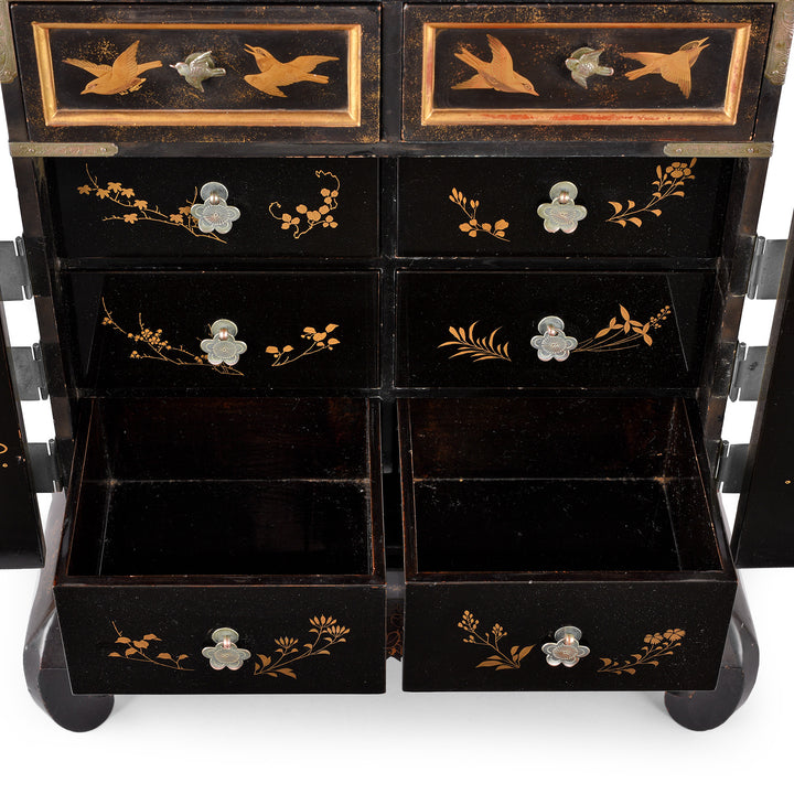 Drawer Detail From Japanese Black Lacquer Kodansu Jewellery Cabinet | Indigo Antiques