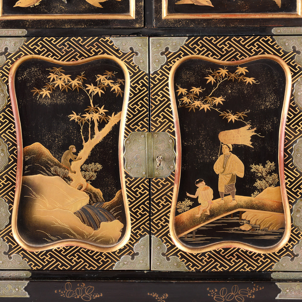 Doors Detail From Japanese Black Lacquer Kodansu Jewellery Cabinet | Indigo Antiques