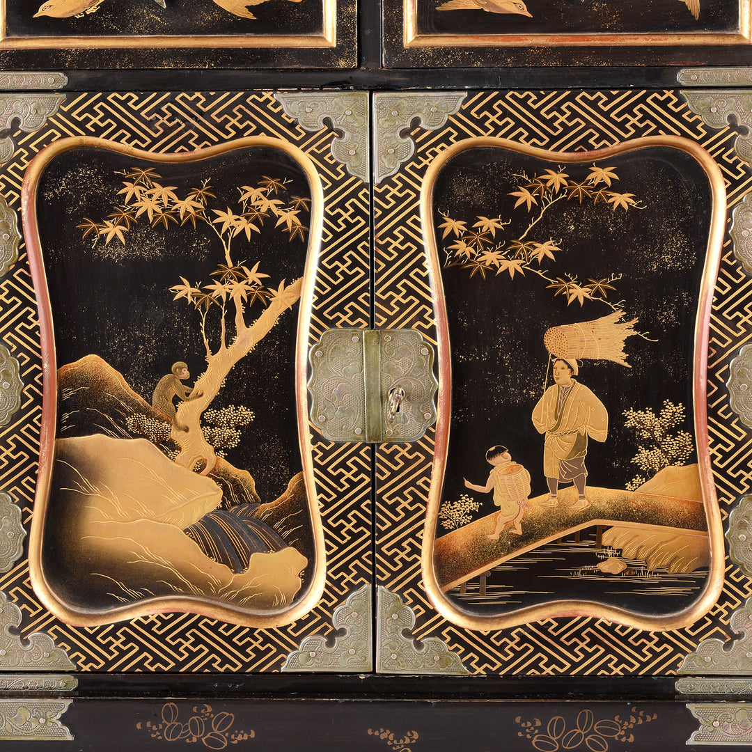 Doors Detail From Japanese Black Lacquer Kodansu Jewellery Cabinet | Indigo Antiques
