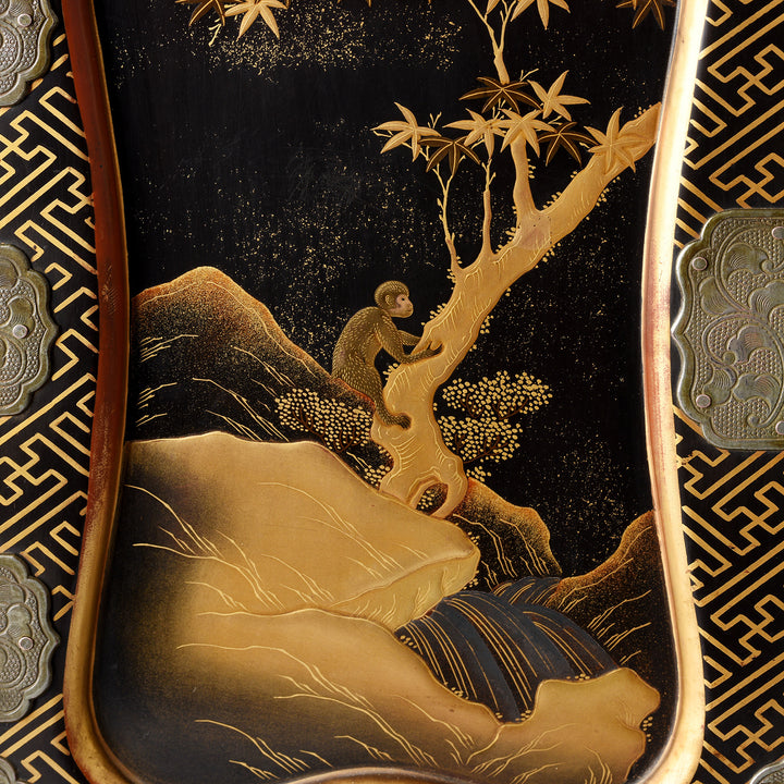 Monkey Detail From Japanese Black Lacquer Kodansu Jewellery Cabinet | Indigo Antiques