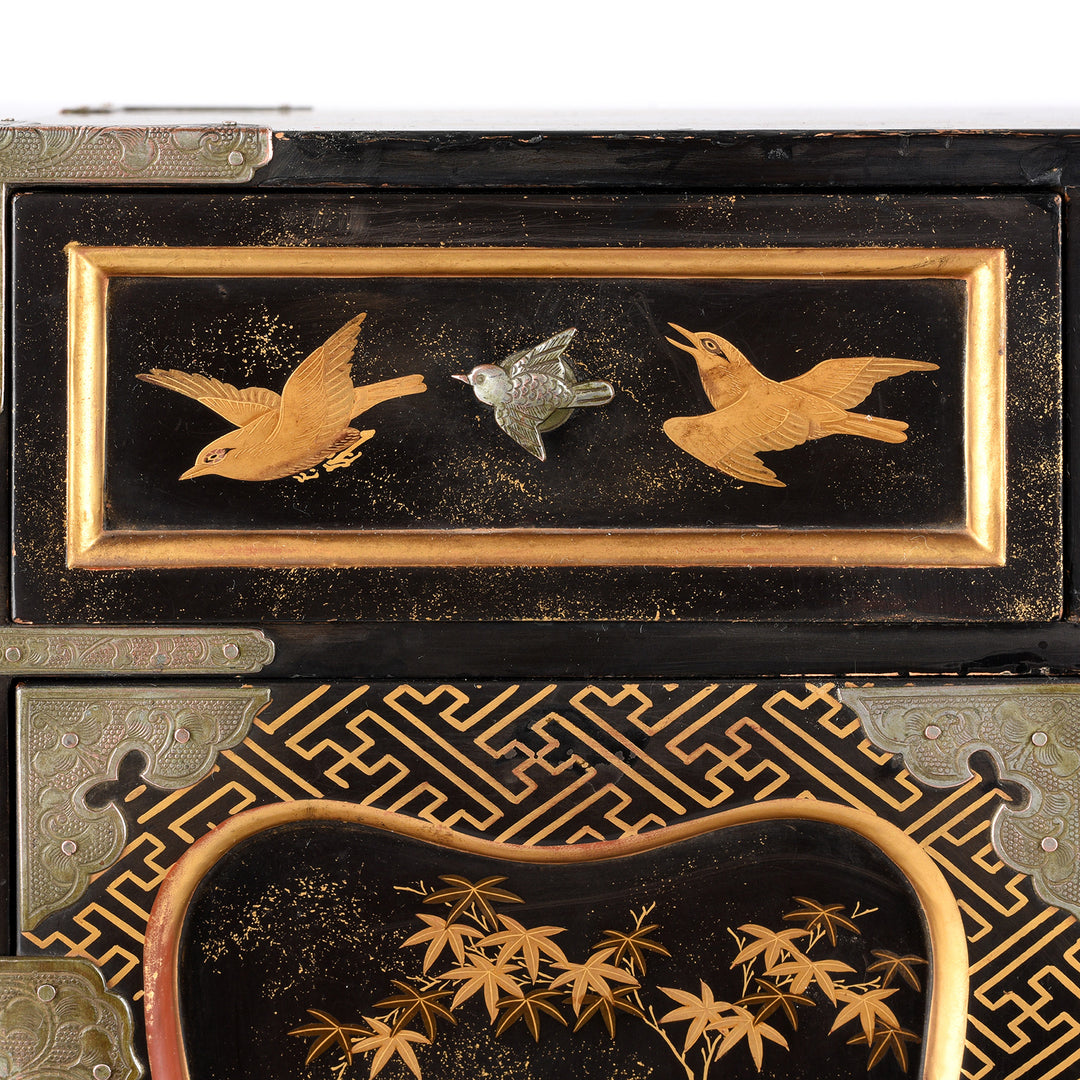 Drawer Detail From Japanese Black Lacquer Kodansu Jewellery Cabinet | Indigo Antiques