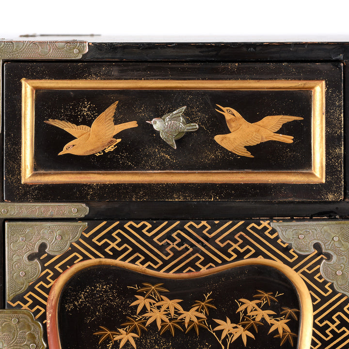 Drawer Detail From Japanese Black Lacquer Kodansu Jewellery Cabinet | Indigo Antiques