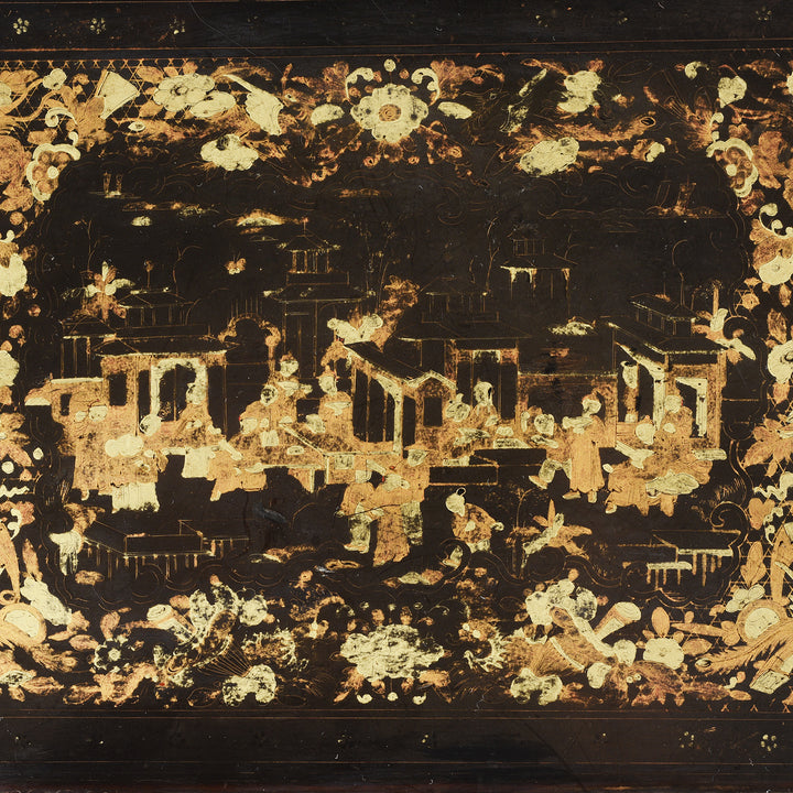 Detail From Antique Chinoiserie Export Black Lacquer Sewing Box | Indigo Antiques