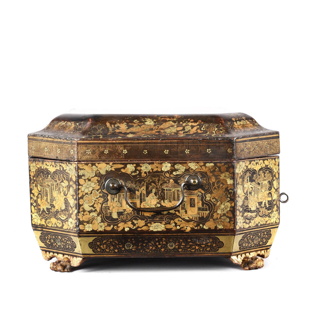 Antique Chinoiserie Export Black Lacquer Sewing Box | Indigo Antiques